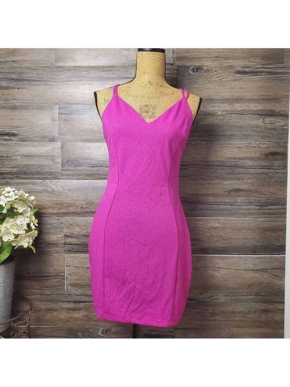 Symphony Sparkle Glitter Spaghetti Strap Party Dress Purple Pink